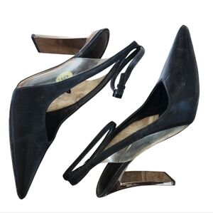 ALDO black & clear vinyl block heels, slingback sandals, size 9